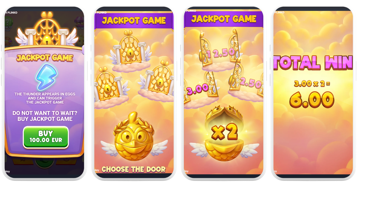 Jackpot Game in Chicken Plinko: einen von drei Körben mit Basiskoeffizient 5x bis 100x wählen