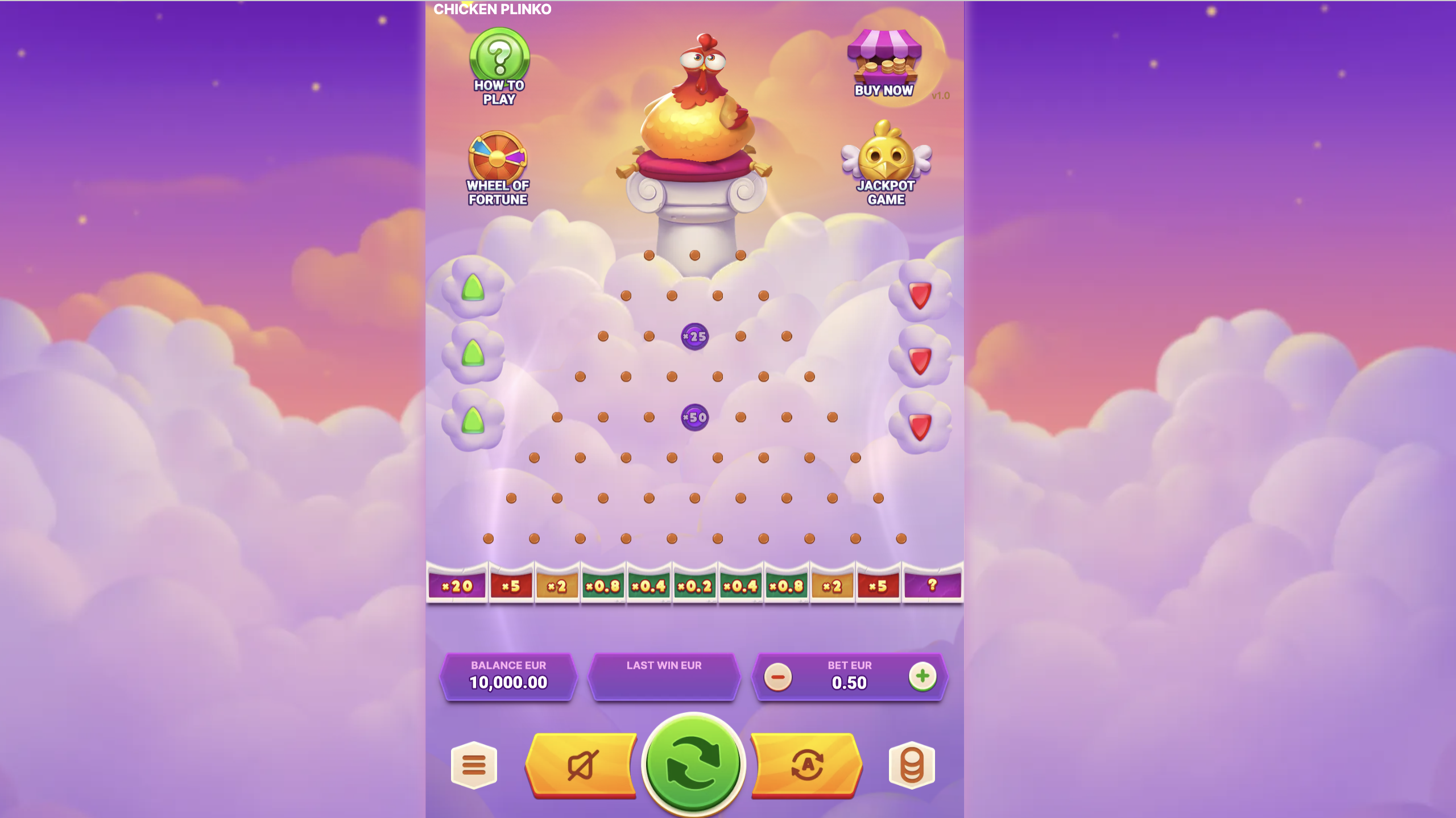 Chicken Plinko Online-Spiel von Onlyplay – Spielfeld mit goldenem Huhn